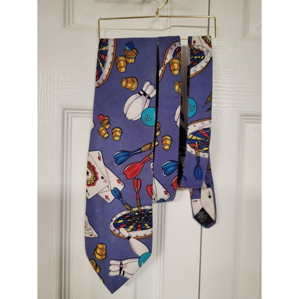 Tango by Max Raab Mens Vintage Cotton Novelty Blue Tie Gaming Cards‎ Darts USA